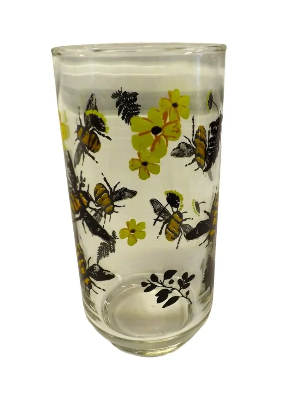 Royal Norfolk Greenbrier Bee Yellow Flowers Print Cooler Water Tea Glass 5.75